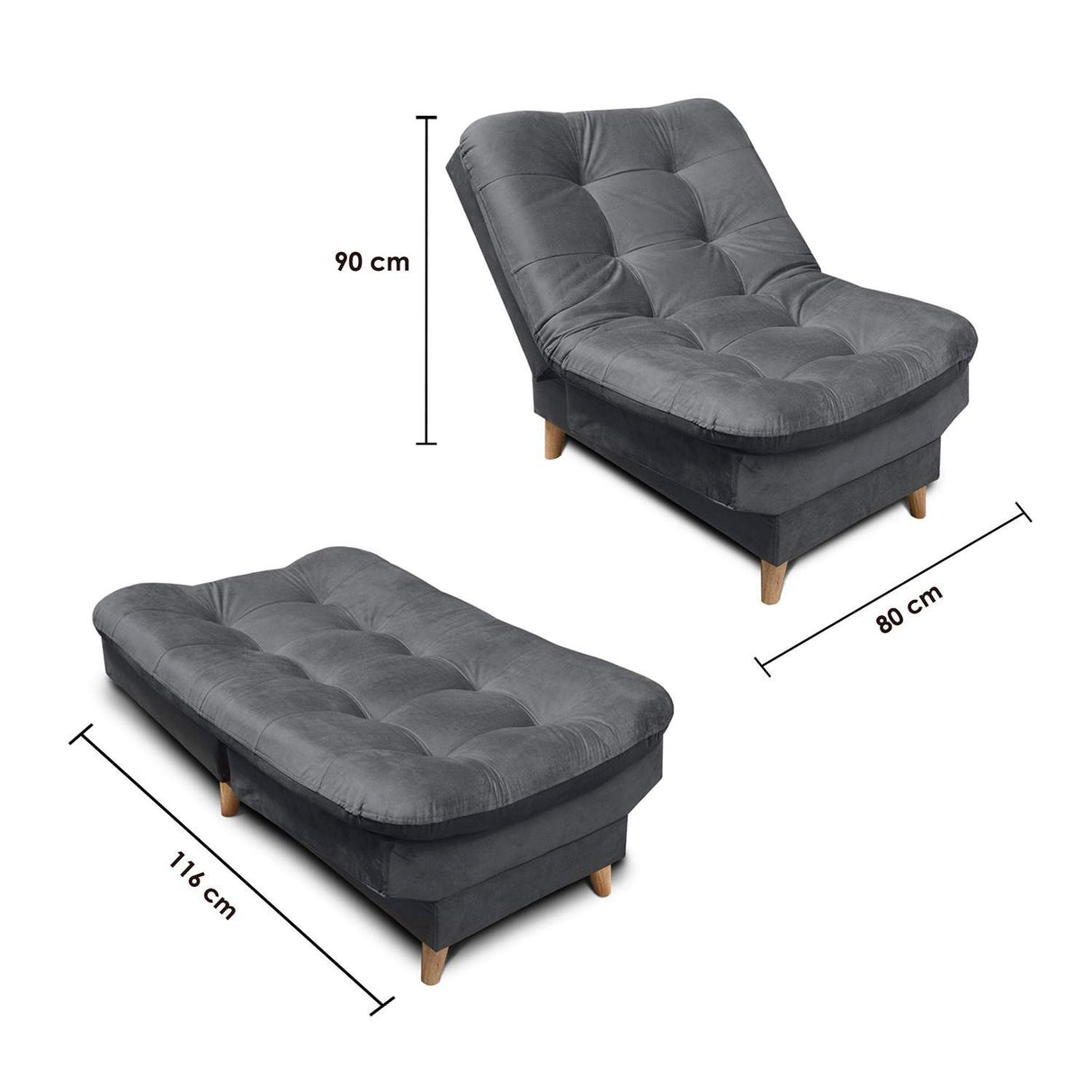 Sala Clic Clac Fendik Rojo 210 cm con Sofá de 3 Puestos, 2 Poltronas Reclinables Grises y Cojines Decorativos