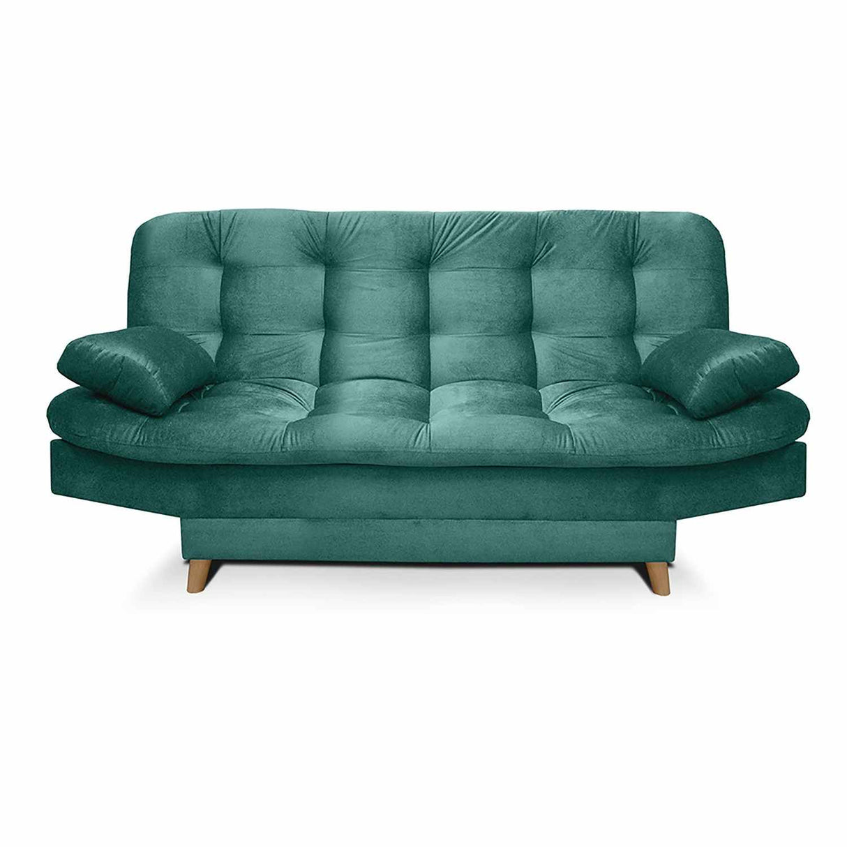 Sala Clic Clac Fendik Turquesa 210 cm con Sofá de 3 Puestos, 2 Poltronas Reclinables y Cojines Decorativos