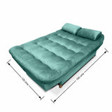 Sala Clic Clac Fendik Turquesa 210 cm con Sofá de 3 Puestos, 2 Poltronas Reclinables y Cojines Decorativos