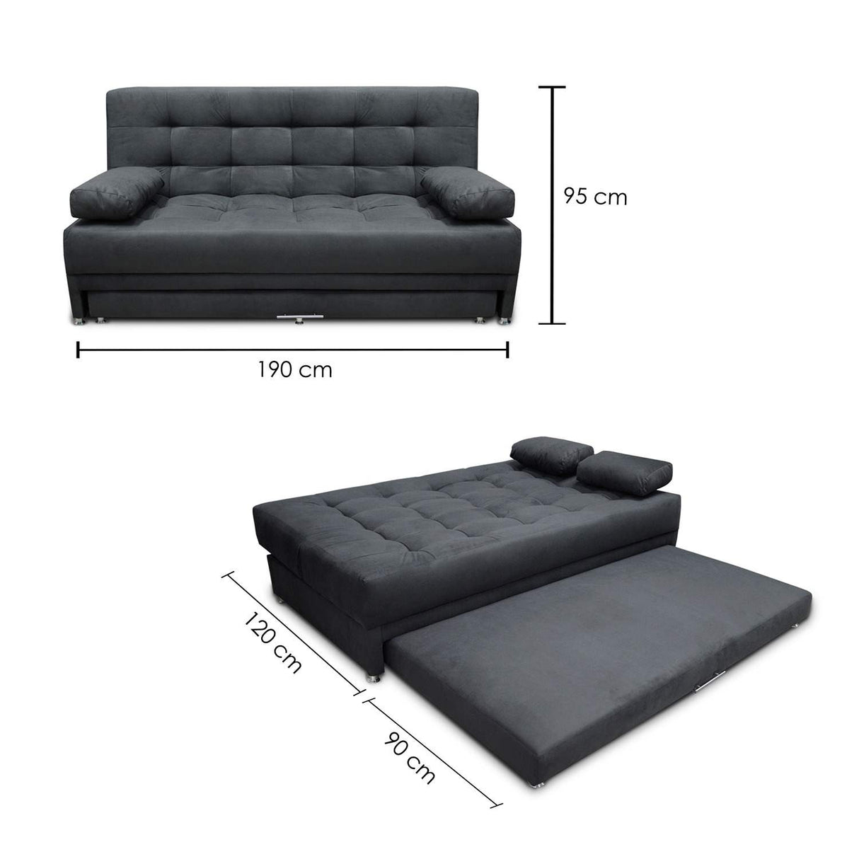Sofá Cama Matter Gris 190x95cm De 3 Puestos Reclinable con Apoya Brazos