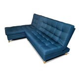 Sofá Cama Esquinero Carvallo Azul 210x90cm De 3 Puestos Reclinable sin Apoya Brazos