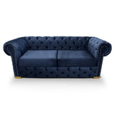 Sofá Chesterfield Azul 210x78cm De 3 Puestos con Apoya Brazos