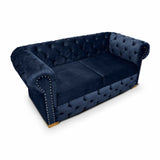 Sofá Chesterfield Azul 210x78cm De 3 Puestos con Apoya Brazos