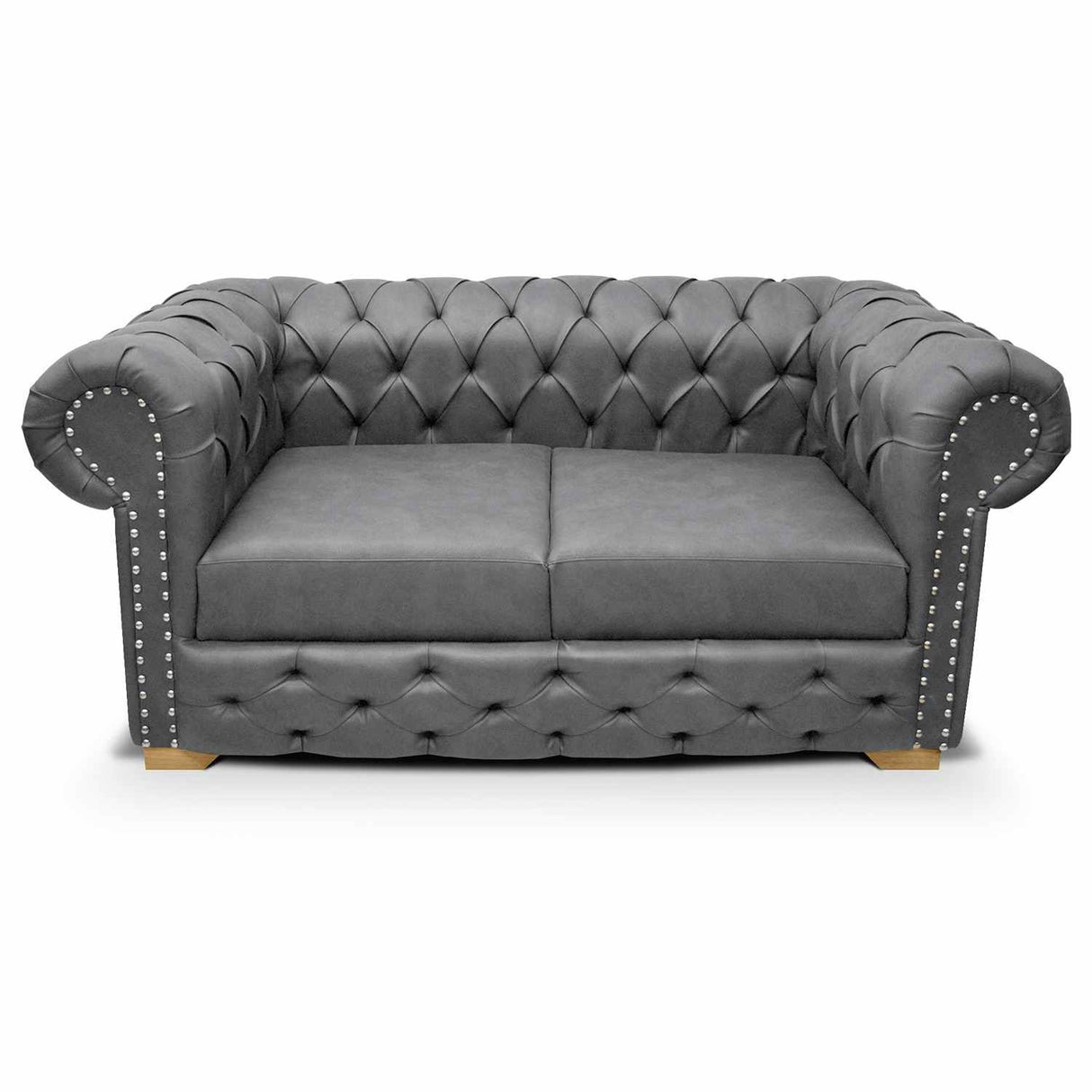 Sofá Chesterfield Cuero Gris 170x78cm De 2 Puestos con Apoya Brazos