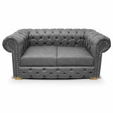 Sofá Chesterfield Cuero Gris 170x78cm De 2 Puestos con Apoya Brazos