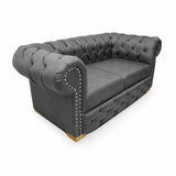 Sofá Chesterfield Cuero Gris 210x78cm De 3 Puestos con Apoya Brazos