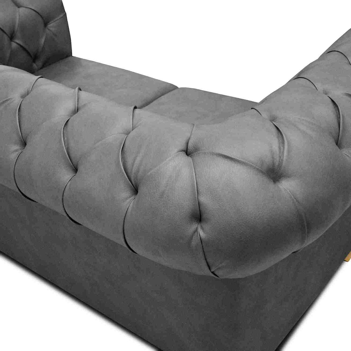 Sofá Chesterfield Cuero Gris 210x78cm De 3 Puestos con Apoya Brazos