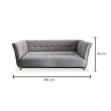 Sofá Magallanes Gris 200x70cm De 3 Puestos con Apoya Brazos
