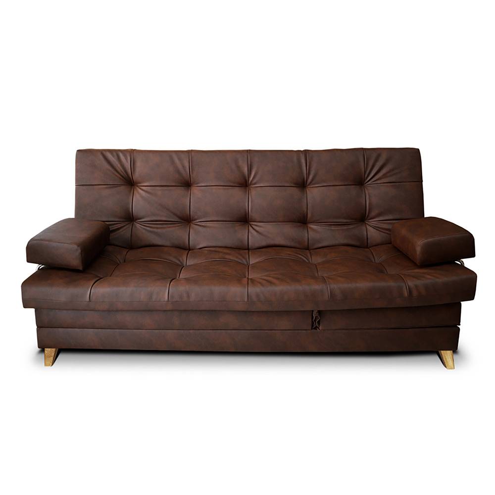 Sofá Cama Balmain Cuero Cafe 190x95cm De 3 Puestos Reclinable con Apoya Brazos