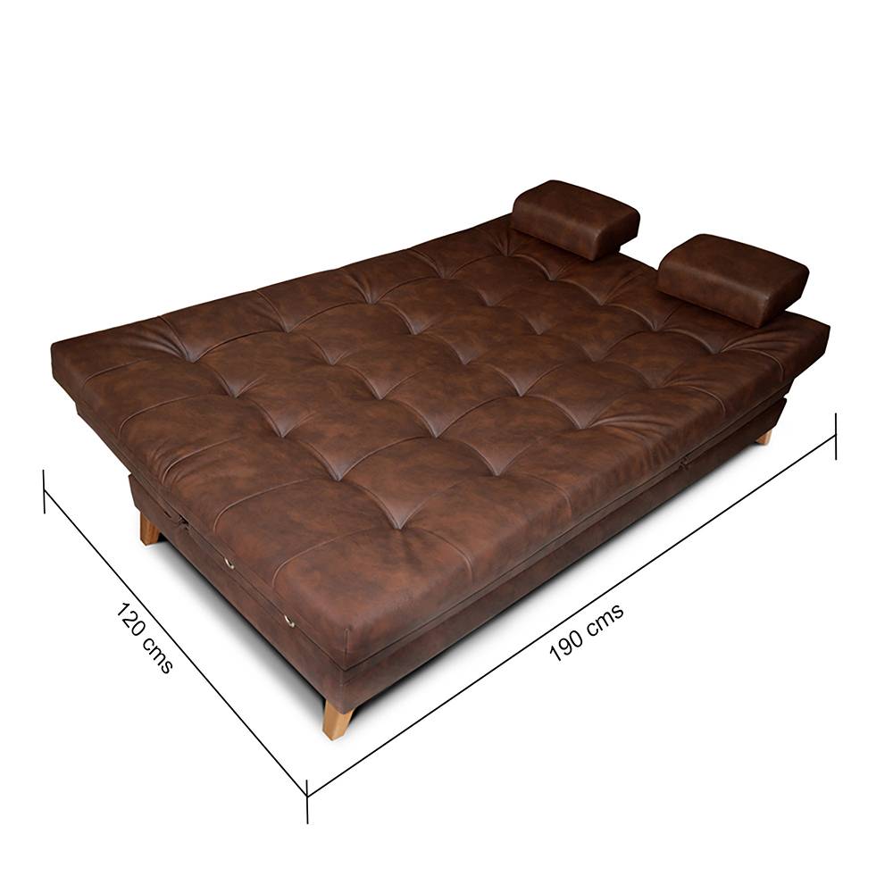 Sofá Cama Balmain Cuero Cafe 190x95cm De 3 Puestos Reclinable con Apoya Brazos