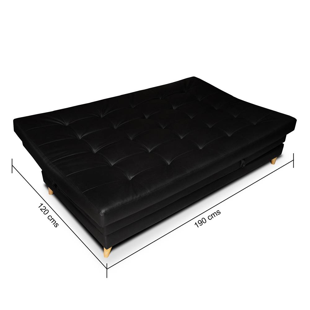 Sofá Cama Balmain Negro 190x95cm De 3 Puestos Reclinable con Apoya Brazos