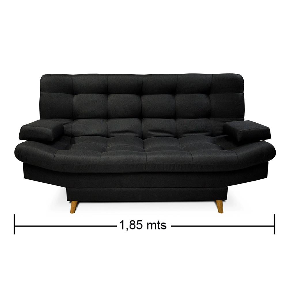 Sofá Cama Carvallo Negro 185x95cm De 3 Puestos Reclinable con Apoya Brazos