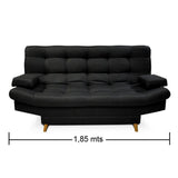 Sofá Cama Carvallo Negro 185x95cm De 3 Puestos Reclinable con Apoya Brazos