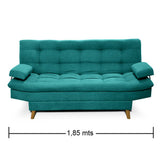 Sofá Cama Carvallo Turquesa 185x95cm De 3 Puestos Reclinable con Apoya Brazos