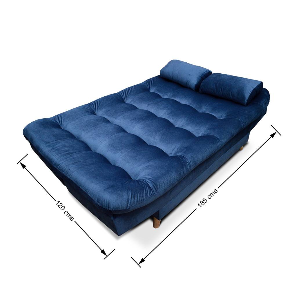Sofá Cama Fendik Azul 185x95cm De 3 Puestos Reclinable con Apoya Brazos