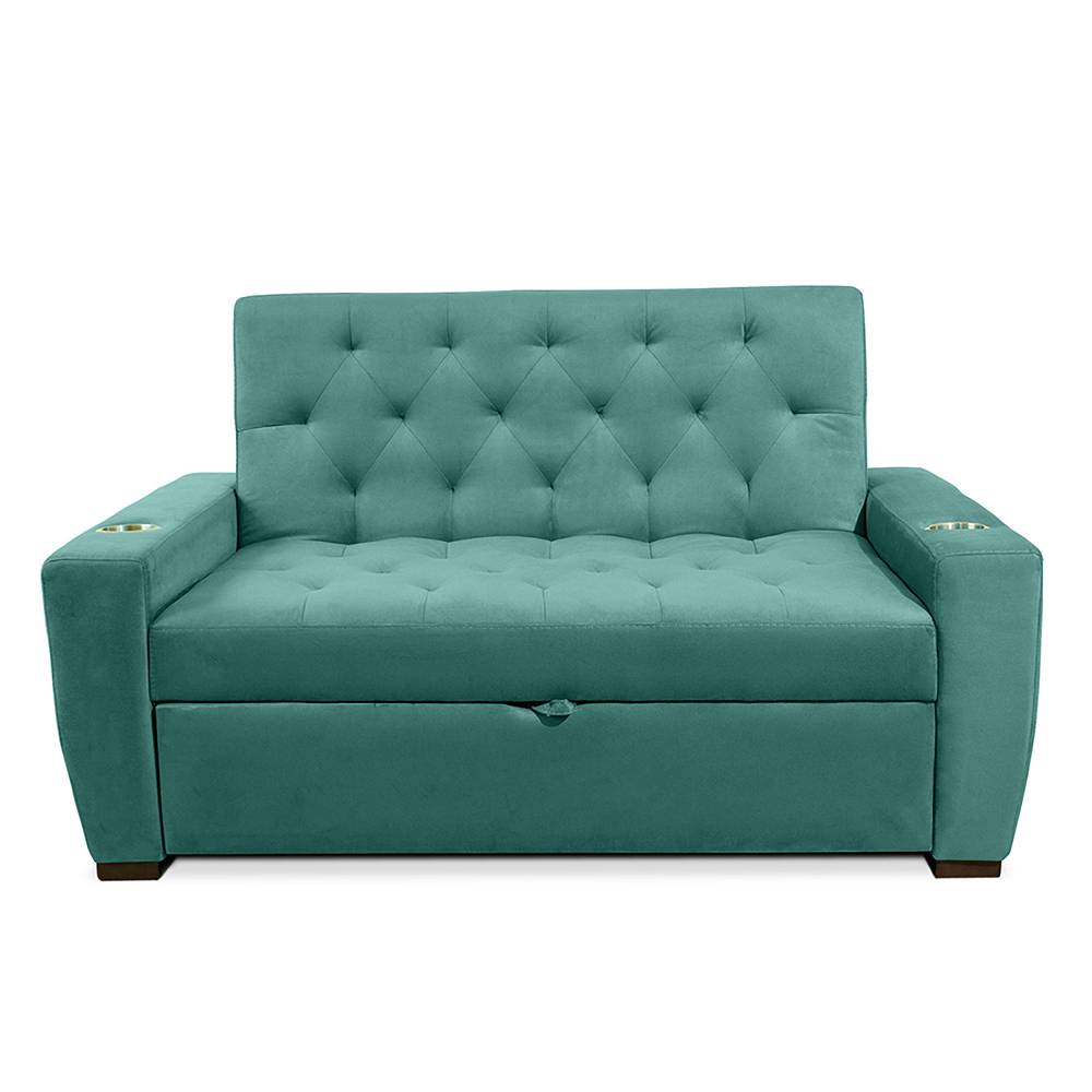 Sofá Cama Vicenzo Turquesa 150x86cm De 3 Puestos Reclinable con Apoya Brazos