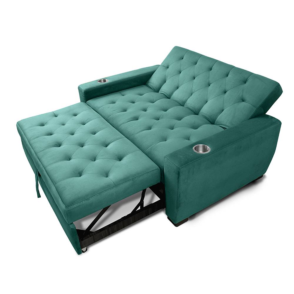 Sofá Cama Vicenzo Turquesa 150x86cm De 3 Puestos Reclinable con Apoya Brazos