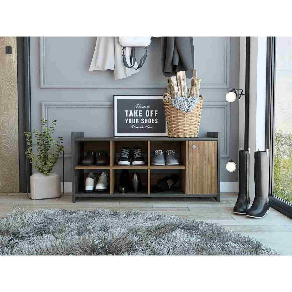 Zapatero Carbón y Gales 100.6x35.7cm Horizontal de Dos Niveles para Doce Pares - Closets | Bylmo