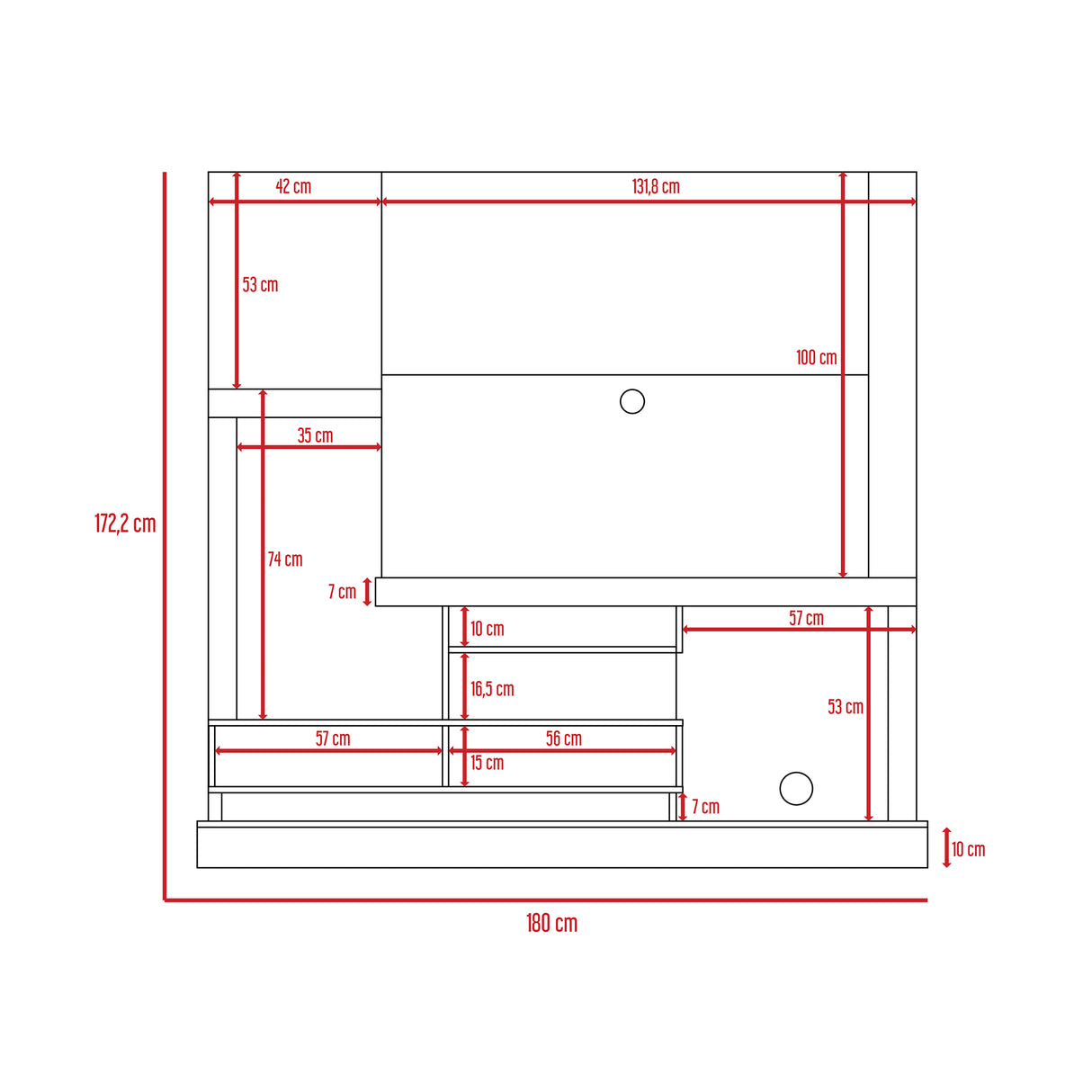 Centro de Entretenimiento Alcaceres Habano y Miel 180x172.2cm para TV Hasta 55 Pulgadas con Ranuras para Cables y con Tres Compartimientos - Muebles para TV | Bylmo