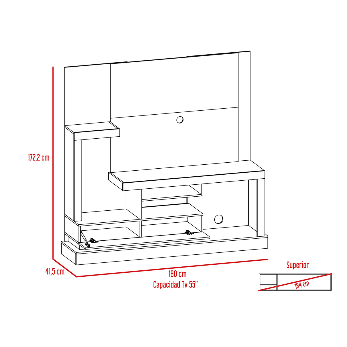 Centro de Entretenimiento Alcaceres Habano y Miel 180x172.2cm para TV Hasta 55 Pulgadas con Ranuras para Cables y con Tres Compartimientos - Muebles para TV | Bylmo