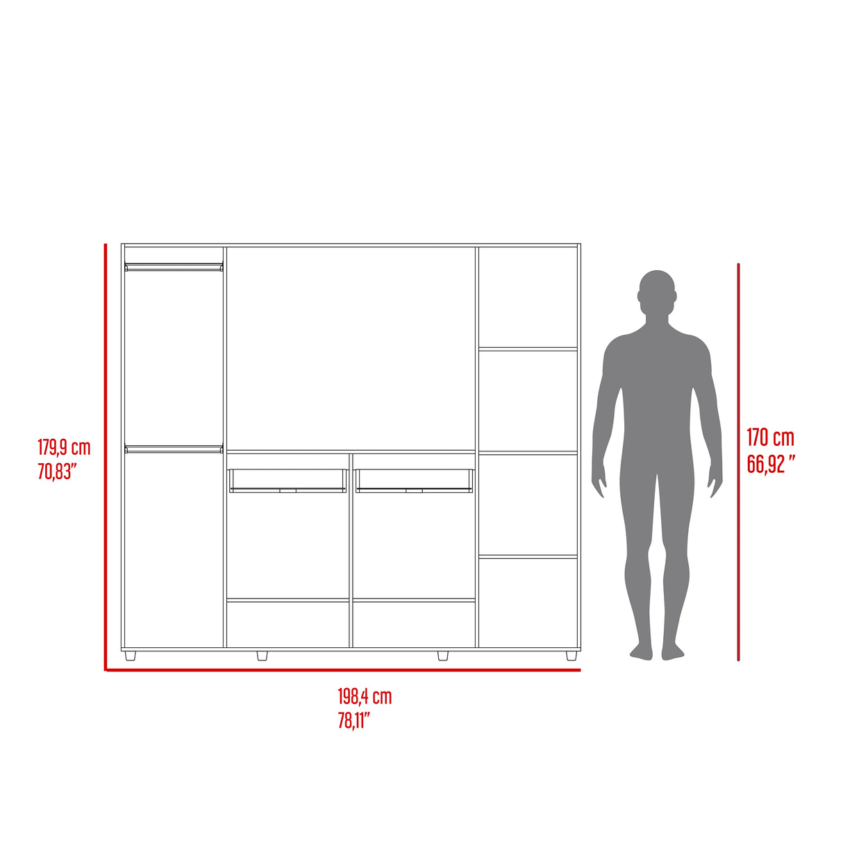Closet Manila Z New Bardolino 198.4x179.9cm con Espacio para TV de 46 Pulgadas - CLOSETS | Bylmo