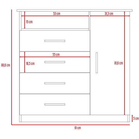 Cómoda Peru Wengue 91x88.6cm De Cuatro Hileras con Cuatro Cajones - Cajoneras | Bylmo