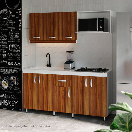 Cocina Ambar Blanco y Gracia 180x213cm Con Meson de Marmol Sintético y Estufa - COCINAS | Bylmo