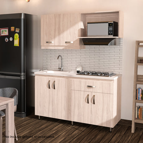 Cocina Ambar Soder y Mali 150 cm Mueble Superior e Inferior con Mesón de Mármol Sintético - Cocinas | Bylmo