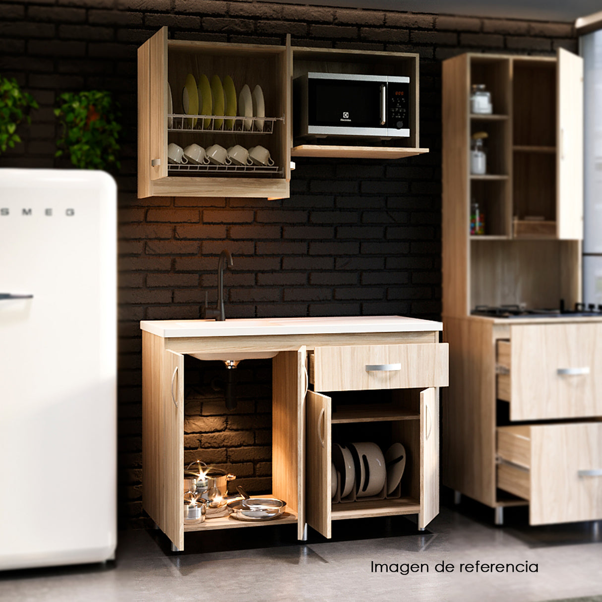 Cocina Modular Ambar Gracia 120x75cm Con Mesón de Mármol Sintético y Sin Estufa - COCINAS | Bylmo