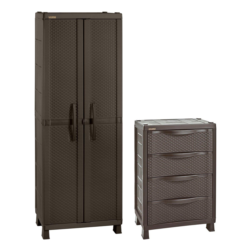 Combo Armario Rimax Rattan Wengue y Cajonera Rattan Wengue 4 Cajones
