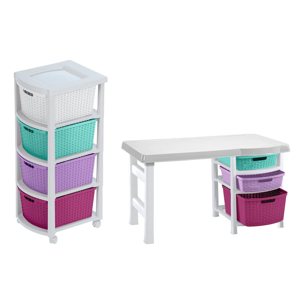 Combo Cajonera Infantil Rimax Niña 4 Cajones y Escritorio Infantil Glam