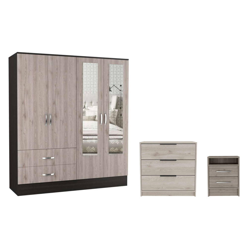 Combo Closet Bolton, Cómoda Kaia Ceniza y Mesa de Noche Eter Ceniza