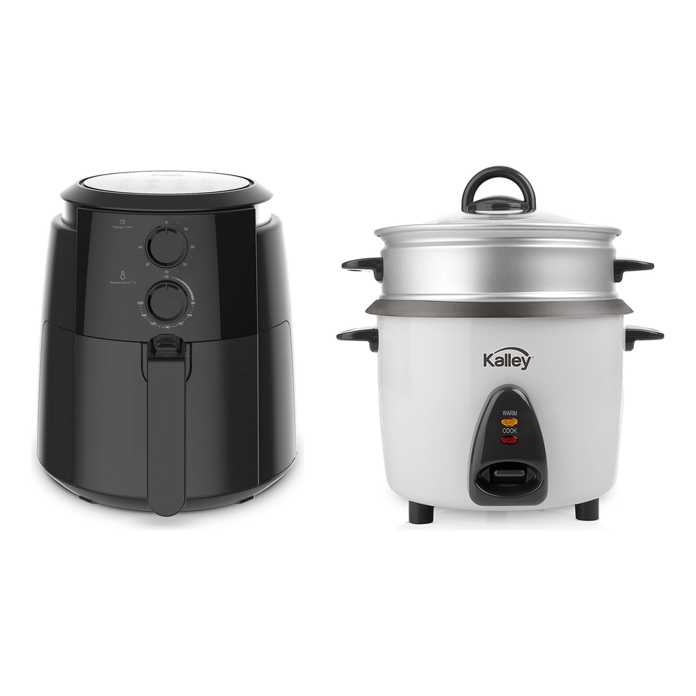 Combo Freidora de Aire Kalley 3.5 L y Olla Arrocera Kalley Blanca 1.4 L