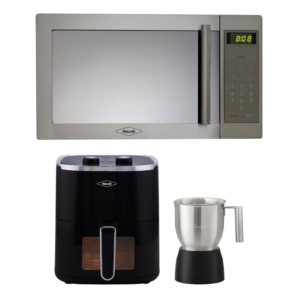Combo Horno Microondas Inox 31 L, Freidora de Aire 4.2 L y Chocotera Haceb