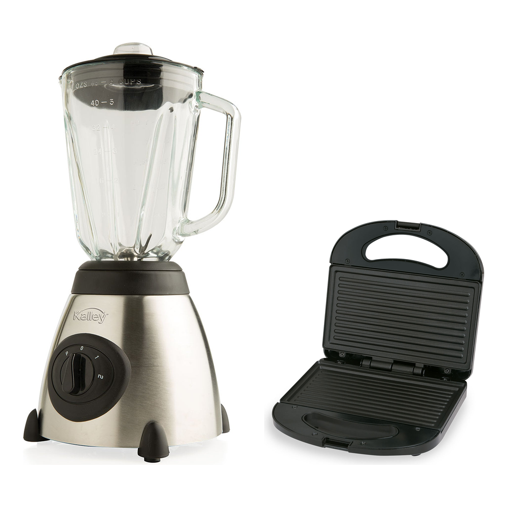 Combo Licuadora Kalley Gris y Negro 1.5 L y Sanduchera Panini Kalley