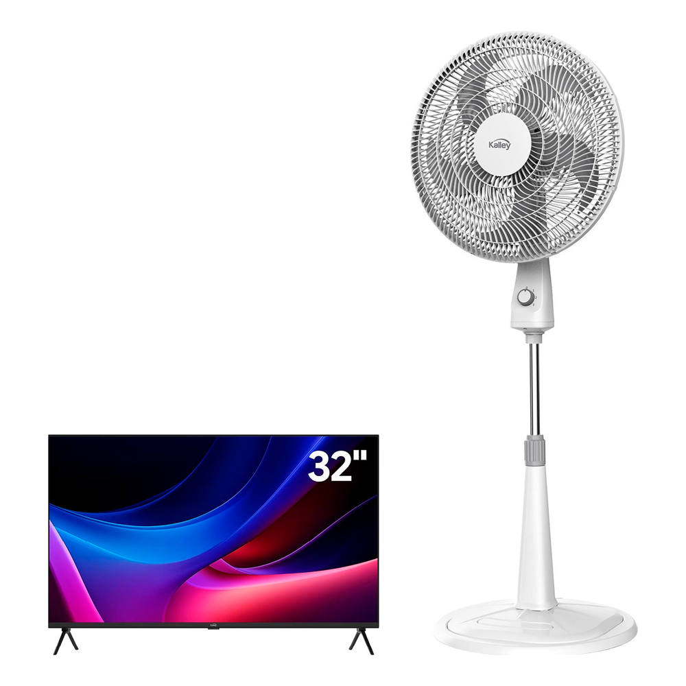 Combo Televisor Kalley Google TV 32" QLED y Ventilador 3 en 1 Kalley