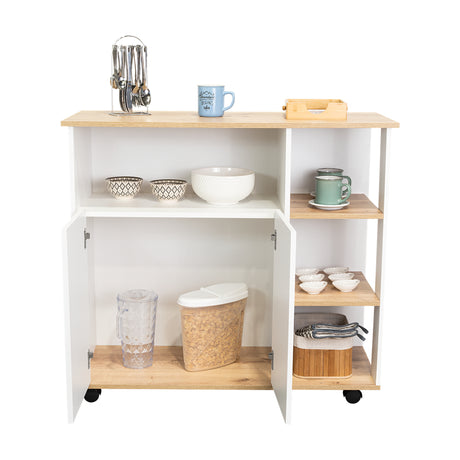 Mesón BiColor Blanco 100x90cm con Cuatro Entrepaños y Cinco Compartimientos - Barras y Muebles Auxiliares | Bylmo