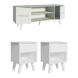 Combo Rack de TV Copenhague Blanco y Mesa de Noche x2 Blanco