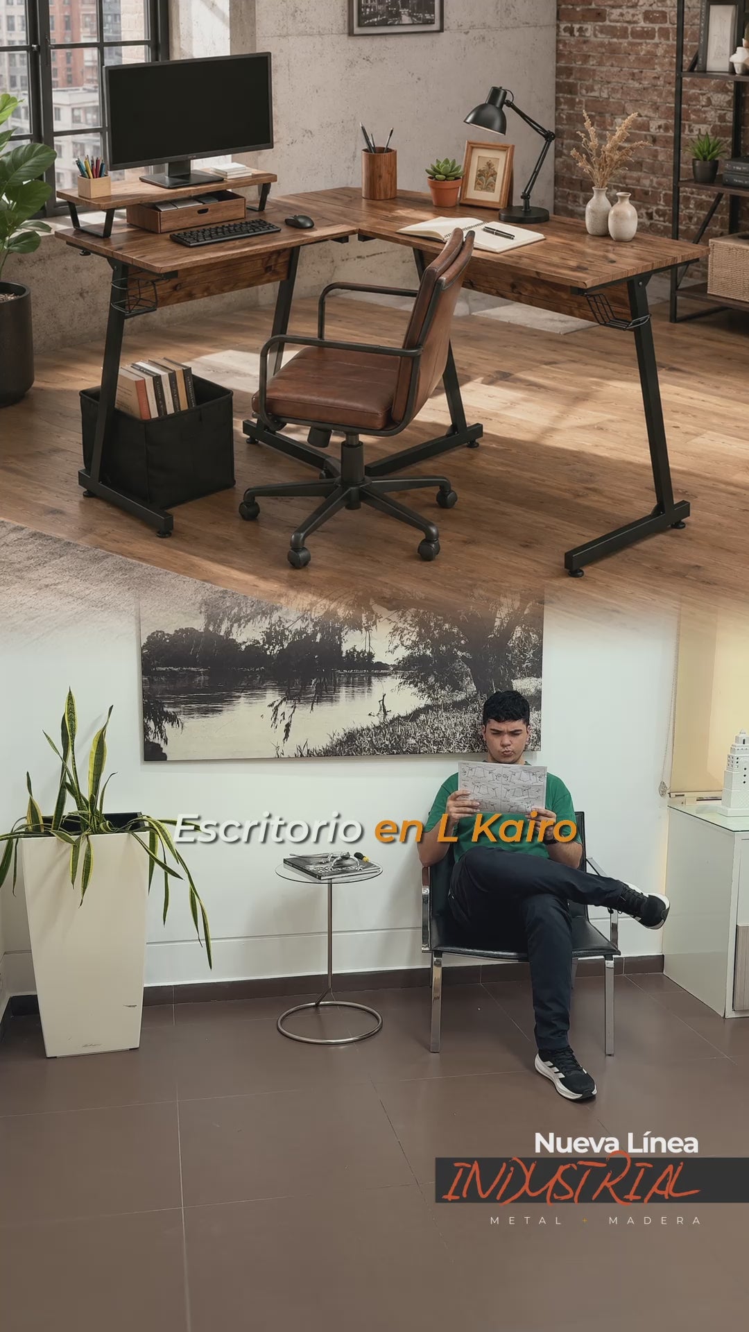 Escritorio en L Kairo Castaño y Negro 108x76cm Moderno
