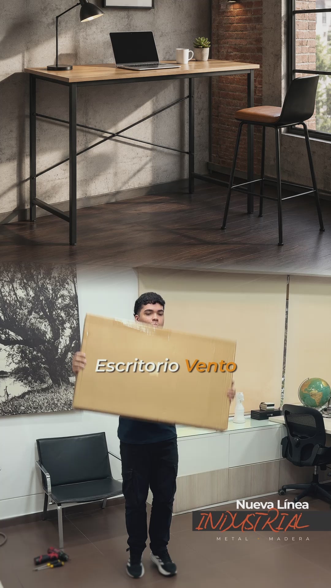 Escritorio Vento Beige y Negro 80x75cm Moderno