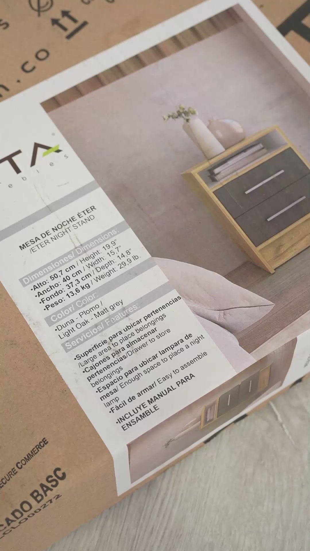 Mesa de Noche Eter Duna 40x51cm con Dos Cajones y con Un Compartimiento