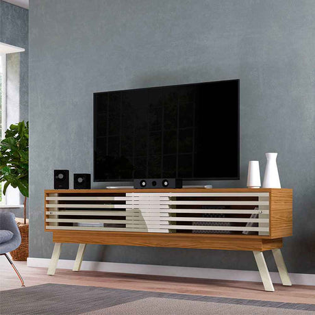 Rack Frizz Cafe y Blanco 182 cm con Dos Puertas - Muebles para TV | Bylmo