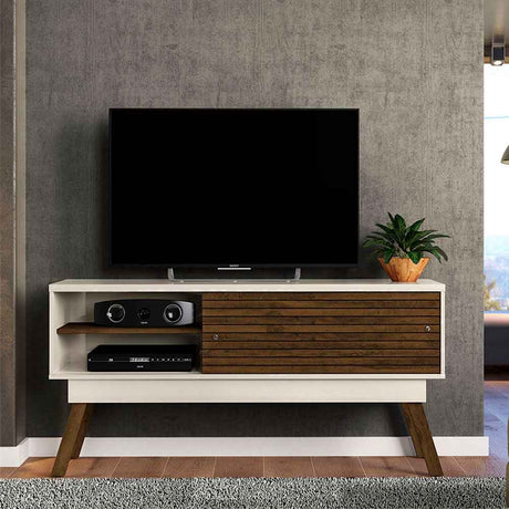 Rack Frizz Blanco y Cafe 150 cm con Dos Puertas - Muebles para TV | Bylmo