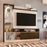 Centro de Entretenimiento Frizz Blanco y Cafe 183 cm con Dos Puertas y Entrepaños de Vidrio - Muebles para TV | Bylmo