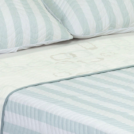 Cubrelecho Español Blanco y Azul para Cama King 200 X 200 Cm Doble Faz de Lineas - Ropa de Cama | Bylmo