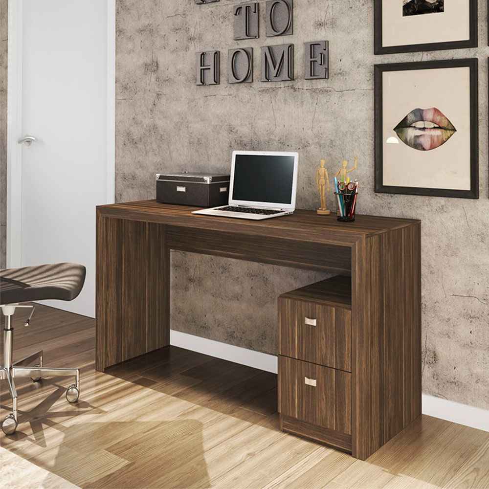 Escritorio Santorini Nogal 135 cm con Cajones y Entrepaños - Escritorios y Archivadores | Bylmo