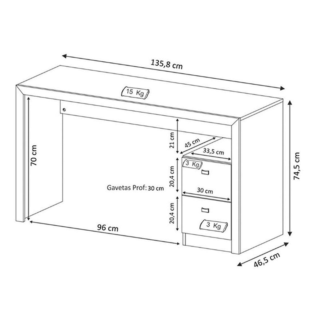 Escritorio Santorini Nogal 135 cm con Cajones y Entrepaños - Escritorios y Archivadores | Bylmo
