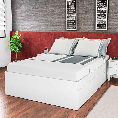 Cama Tokio Doble 140 cm Blanco con Cuatro Puertas