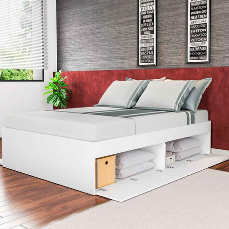 Cama Tokio Doble 140 cm Blanco con Cuatro Puertas - Camas | Bylmo