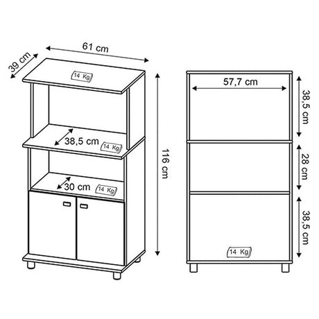 Mueble Auxiliar de Cocina Victoria Blanco 61x116cm con Dos Entrepaños y con Tres Comportamientos - Muebles Organizadores | Bylmo